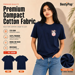 Cat Lover's Round Neck T-Shirts For Women - Meow - (170 GSM) single jersey