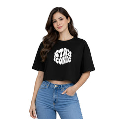Women’s Oversized Half Sleeve Crop Top - Stay Iconic (220 GSM Interlock Fabric)