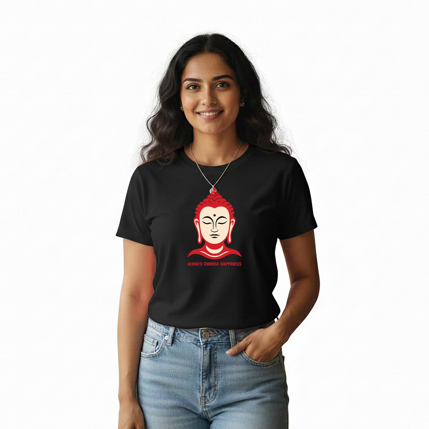 Women’s Graphic Print Round Neck T-Shirt- Buddha (170 GSM single jersey)