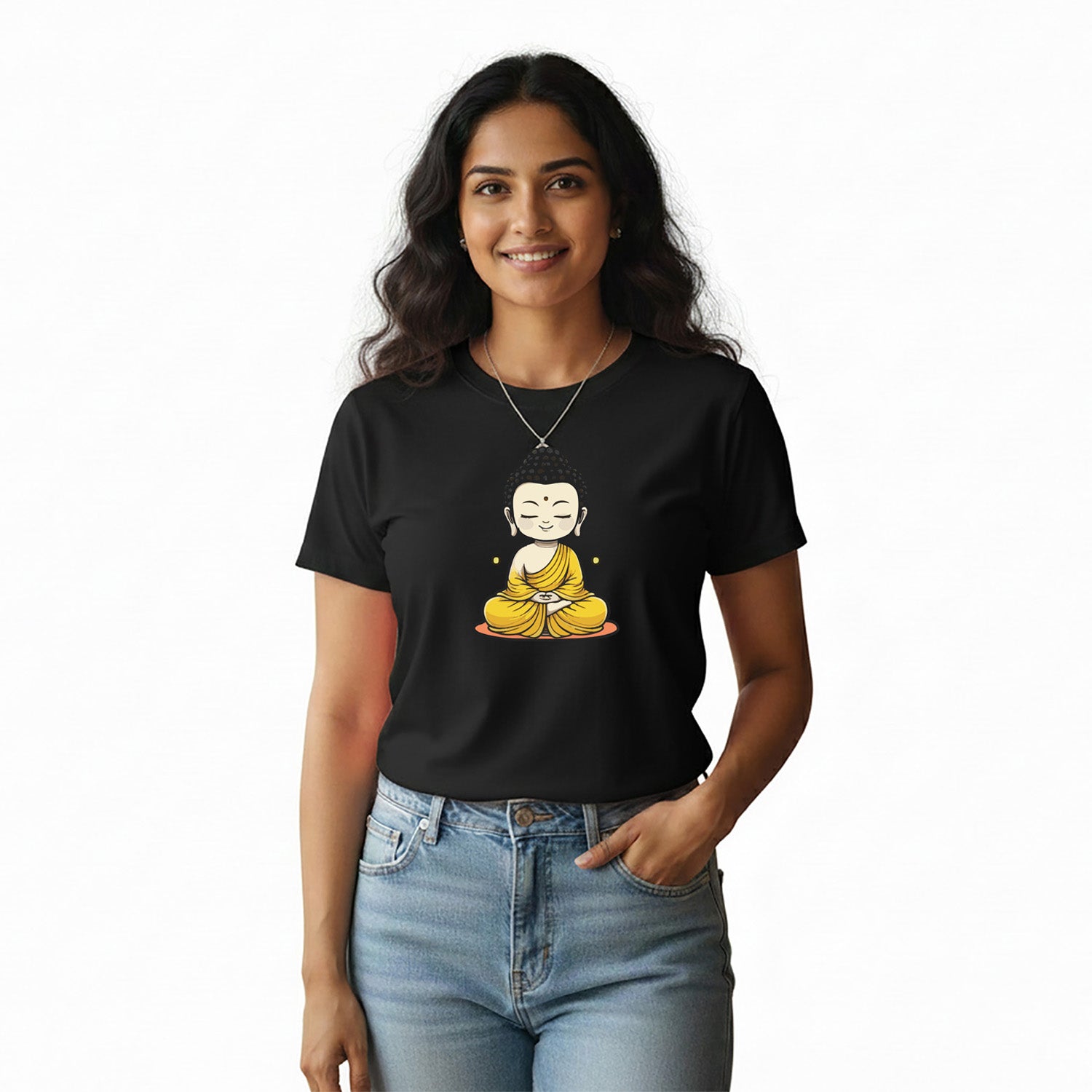 Women’s Graphic Print Round Neck T-Shirt- Buddha (170 GSM single jersey)