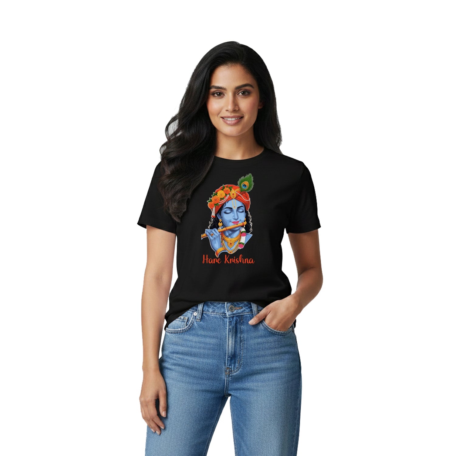 Women’s Graphic Print Round Neck T-Shirt- Krishna (170 GSM single jersey)