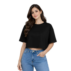 Women’s Plain Crop top Oversized Half Sleeve