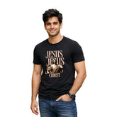 Men’s Graphic Print Round Neck T-Shirt-Jesus(170 GSM single jersey)