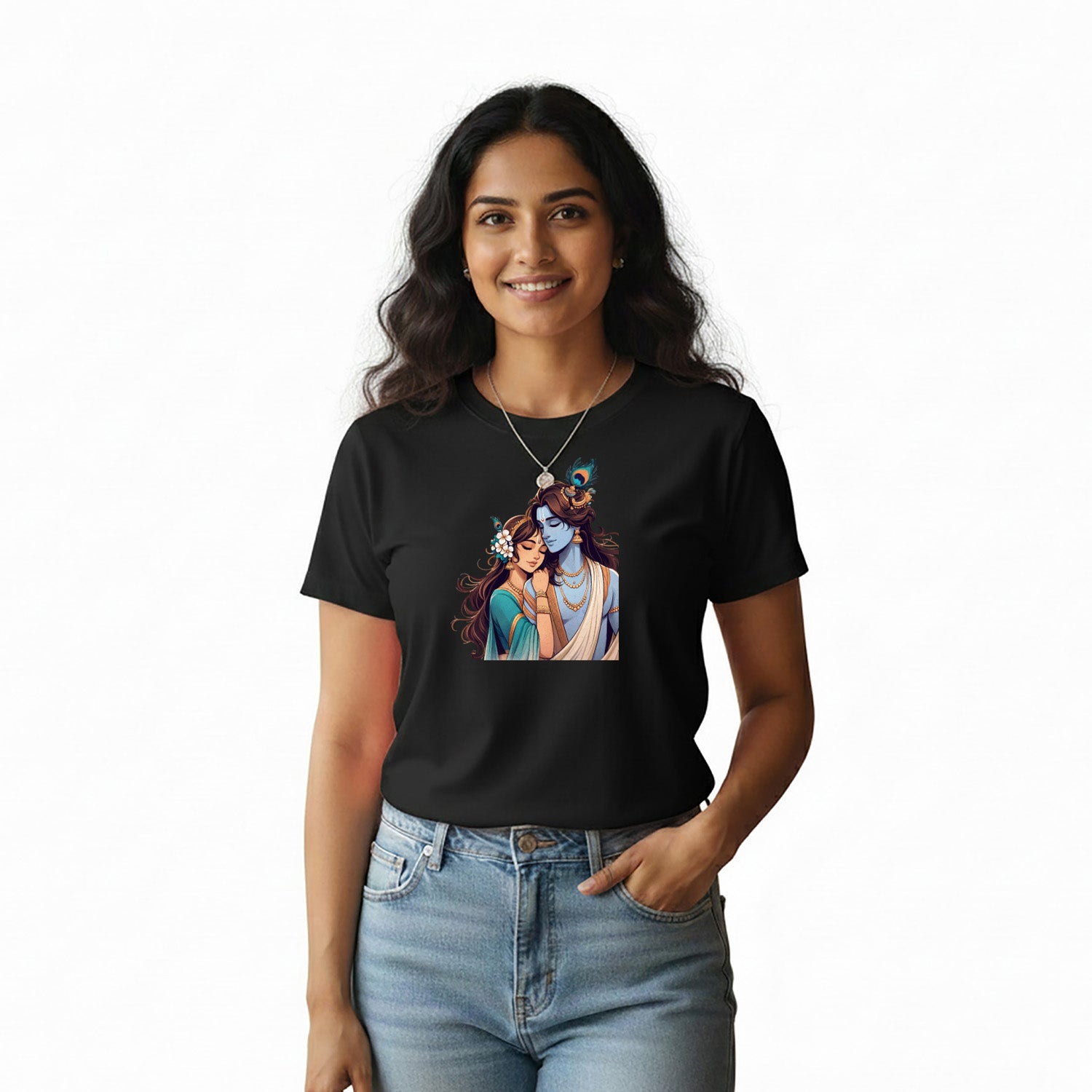 Women’s Graphic Print Round Neck T-Shirt- Krishna (170 GSM single jersey)