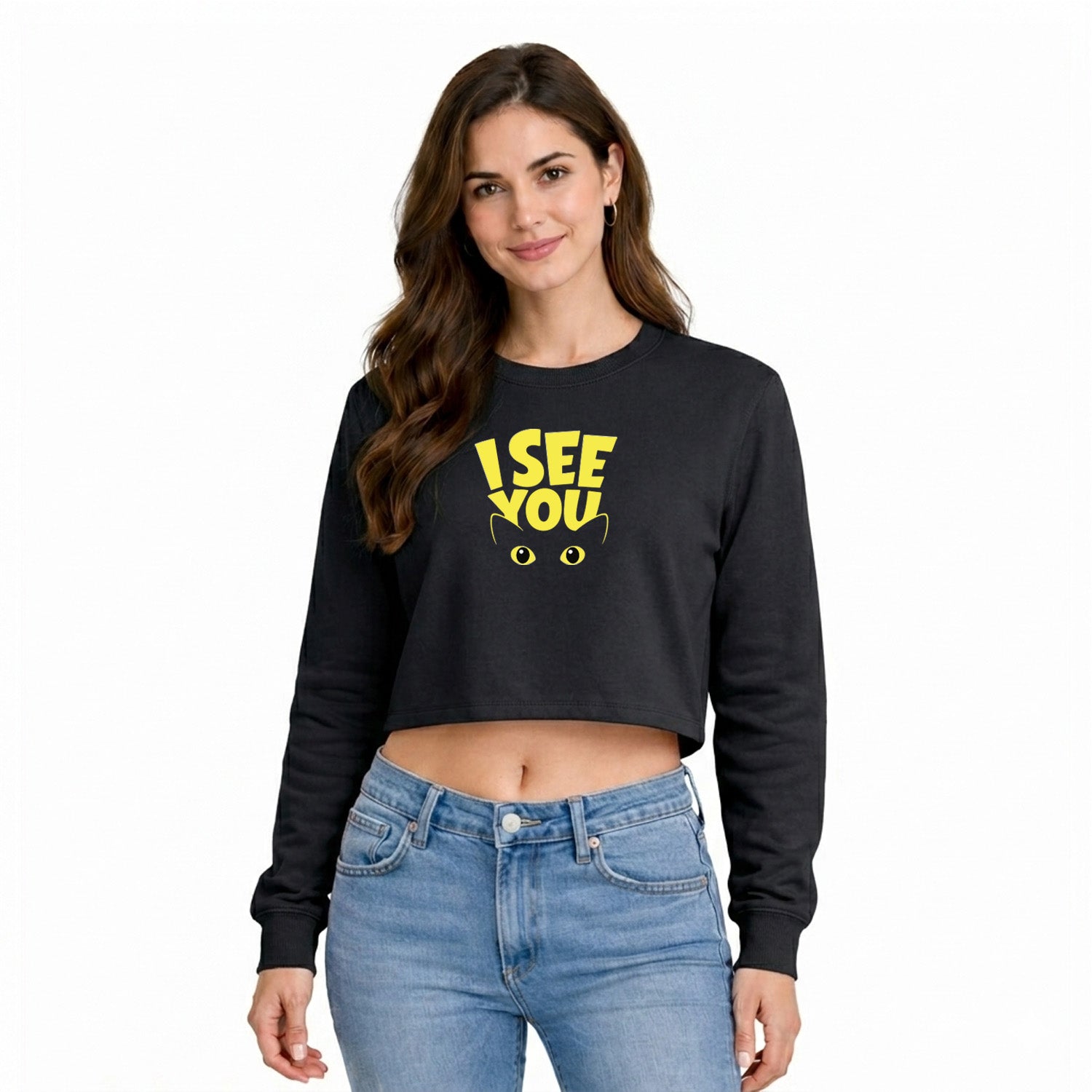 Women’s Oversized full Sleeve Crop Top - I see you (270 GSM French Terry)
