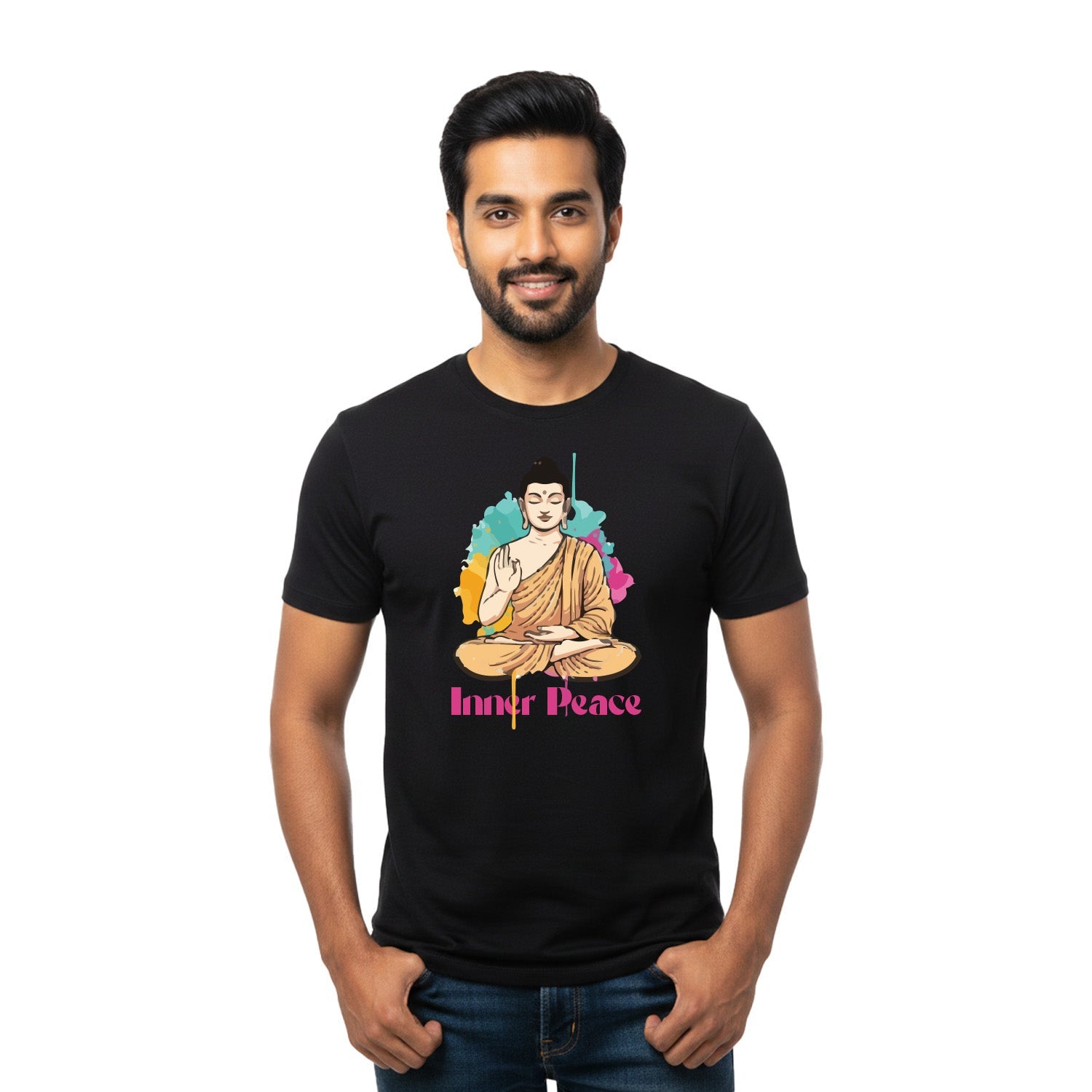 Men’s Graphic Print Round Neck T-Shirt- Buddha (170 GSM single jersey)