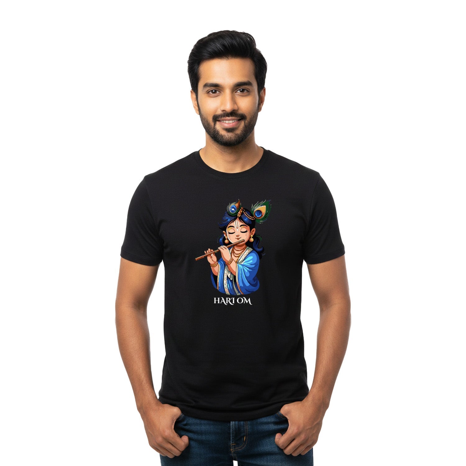 Men’s Graphic Print Round Neck T-Shirt- Krishna (170 GSM single jersey)
