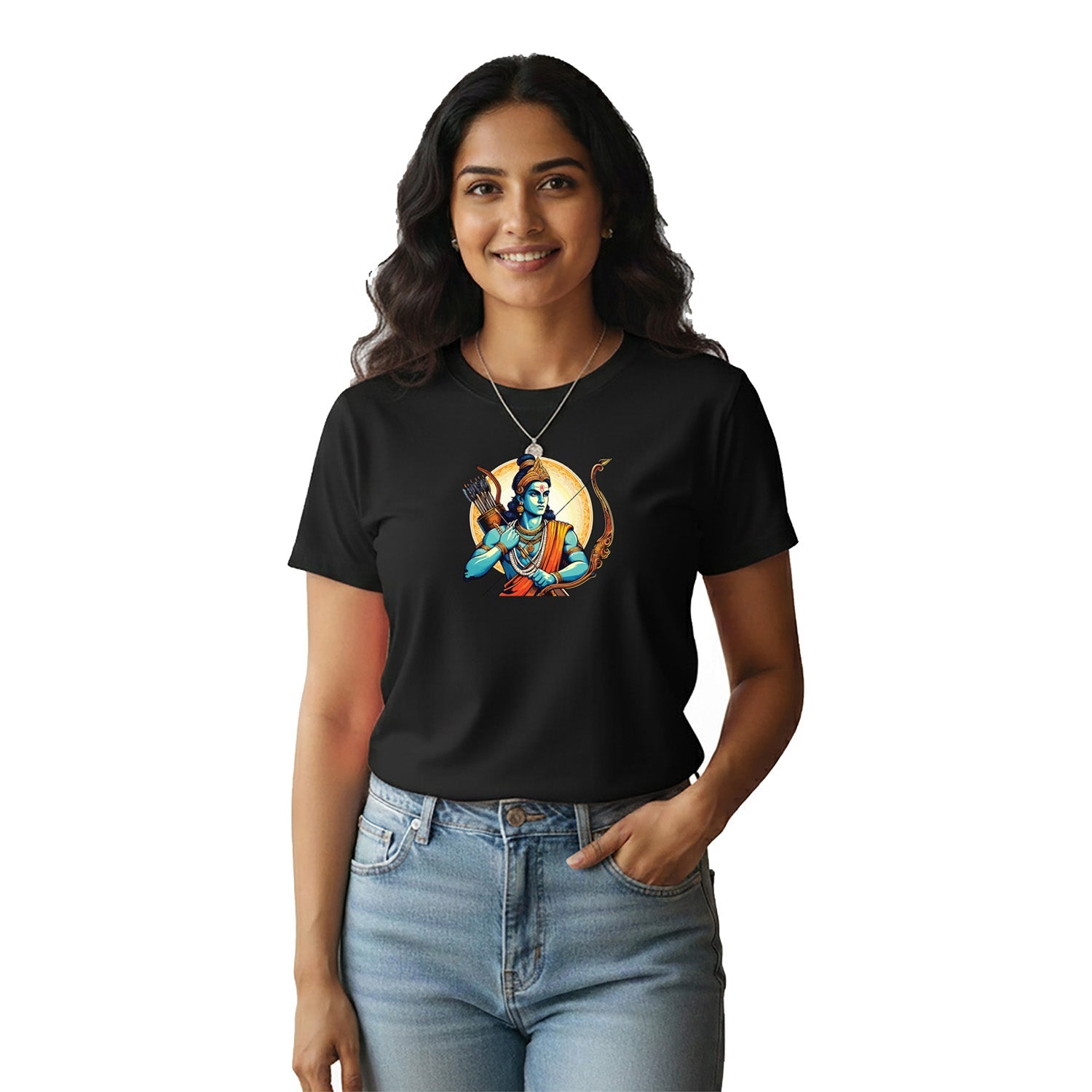 Women’s Graphic Print Round Neck T-Shirt- Jai Shree Ram (170 GSM single jersey)