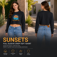 Women’s Oversized Full Sleeve Crop Top - Sunsets (270 GSM French Terry)