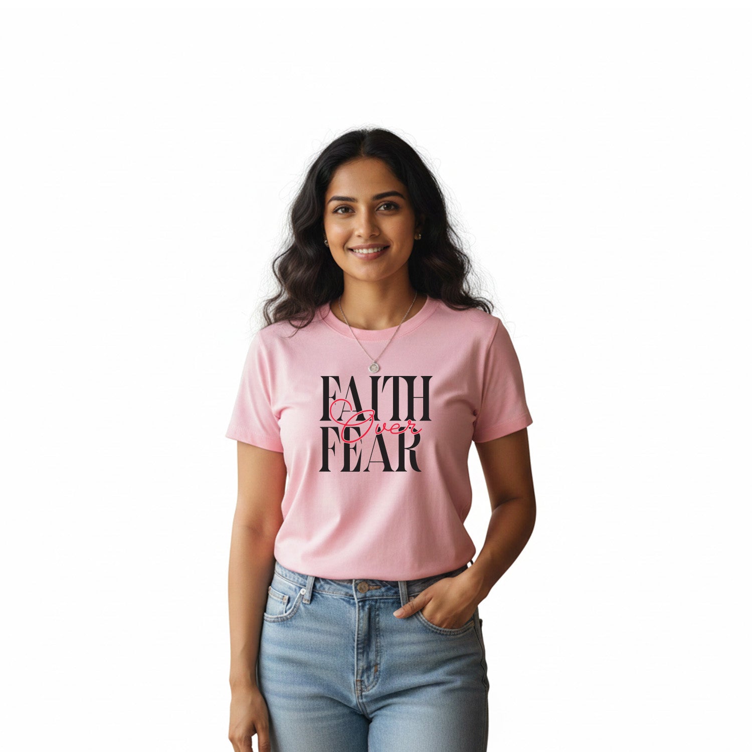 Women’s Graphic Print Round Neck T-Shirt-Jesus(170 GSM single jersey)