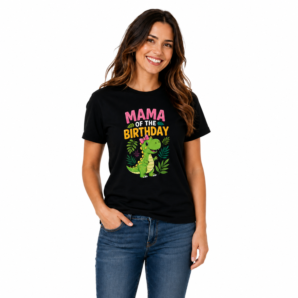 Dino Birthday Party Family Round Neck T-Shirts For Mom - (170 GSM) single jersey
