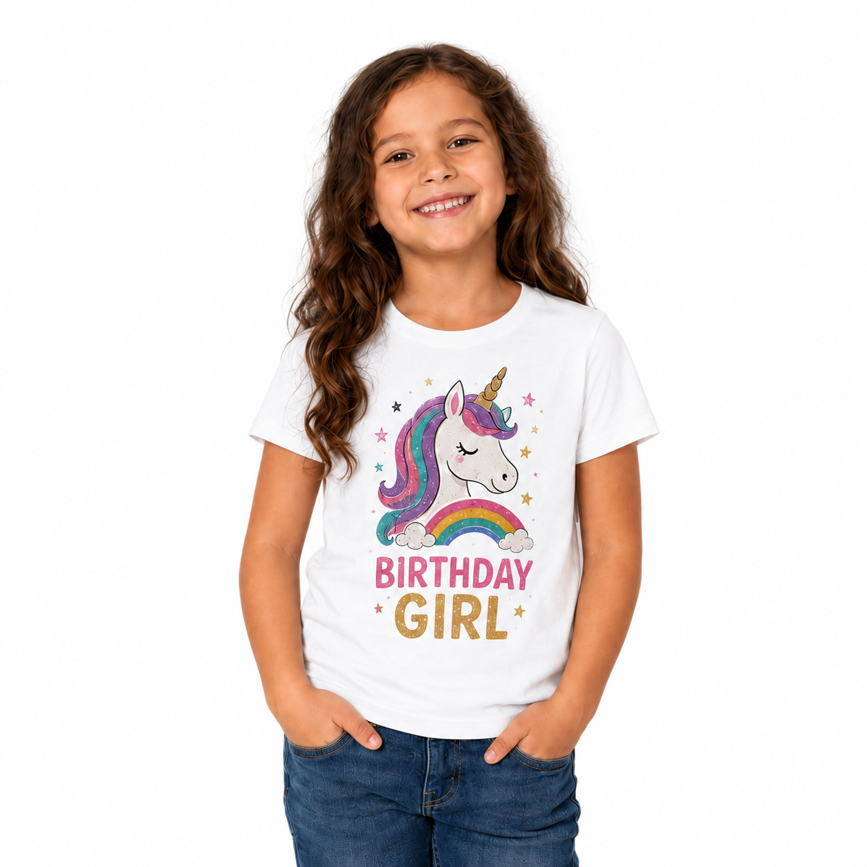 Matching Family Unicorn Birthday Round Neck T-Shirts For Daughter - (170 GSM) single jersey