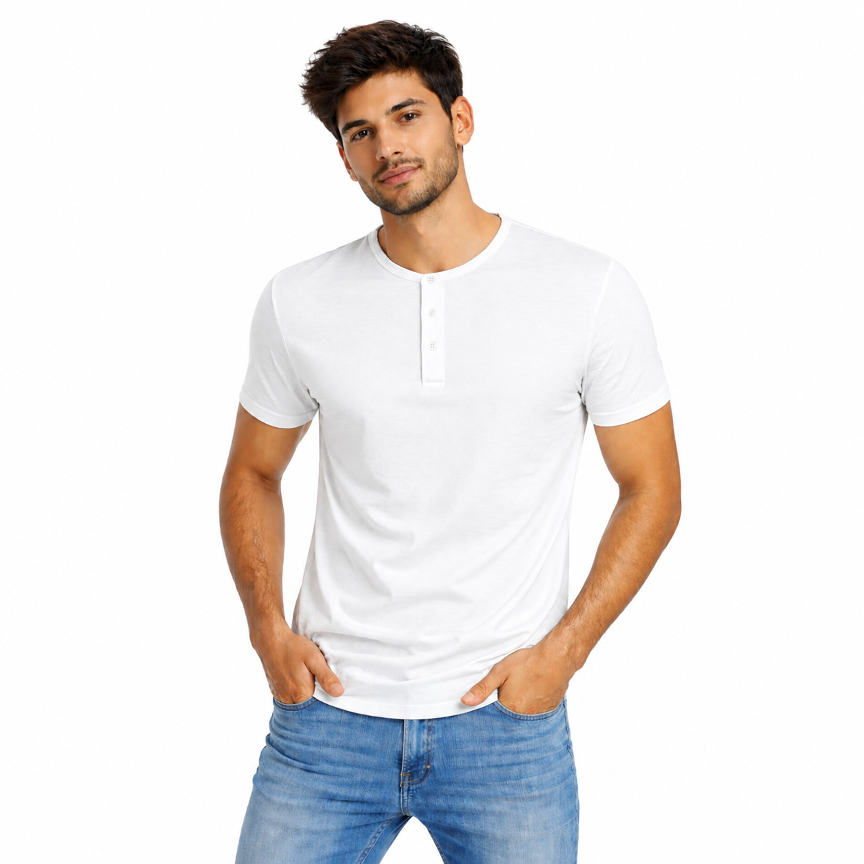 Men's Plain Henley Neck T-shirt- 190 GSM Single jersey