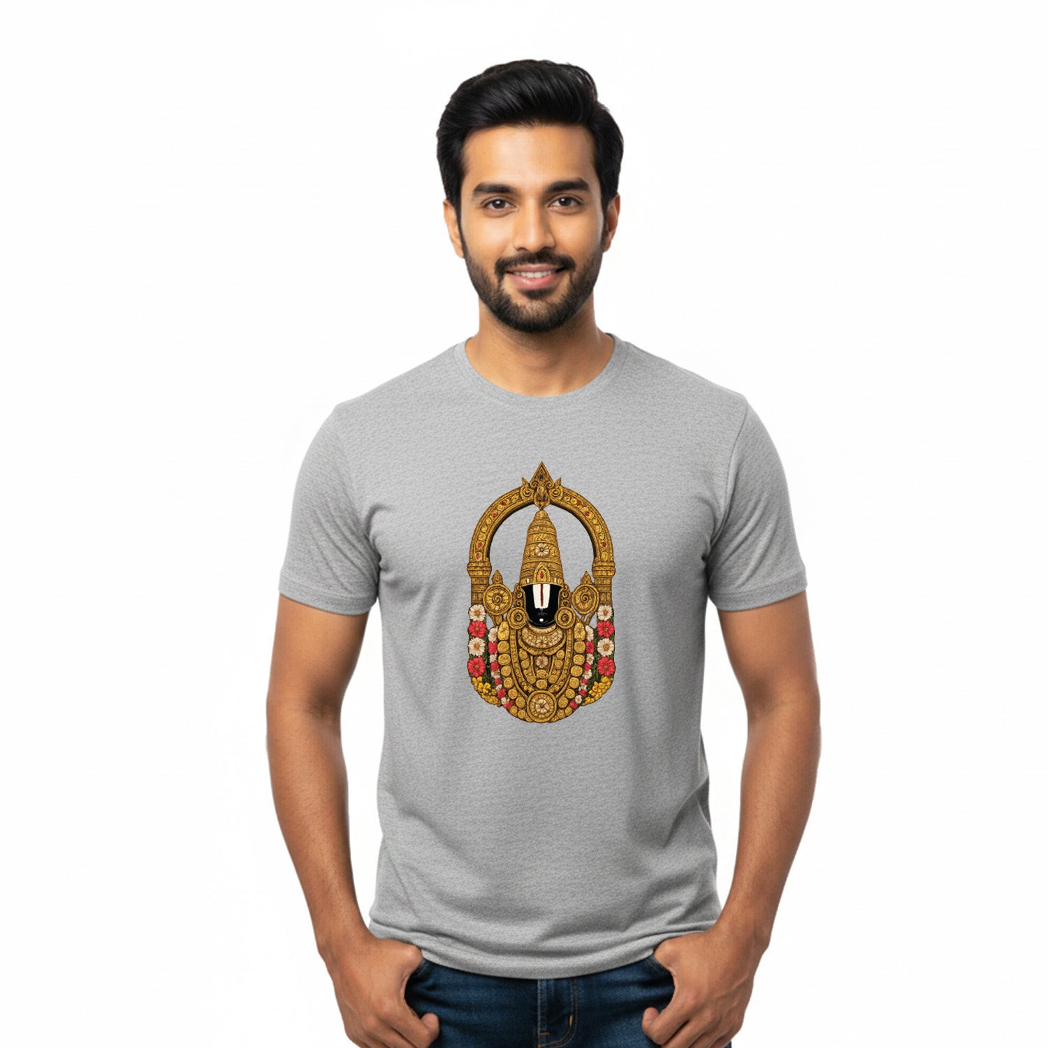 Men’s Graphic Print Round Neck T-Shirt-Tirupathi Balaji (170 GSM single jersey)