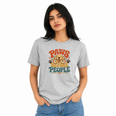 Dog Lover's Round Neck T-Shirts For Women - Happy Paws - (170 GSM) single jersey