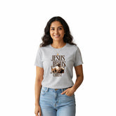Women’s Graphic Print Round Neck T-Shirt-Jesus(170 GSM single jersey)
