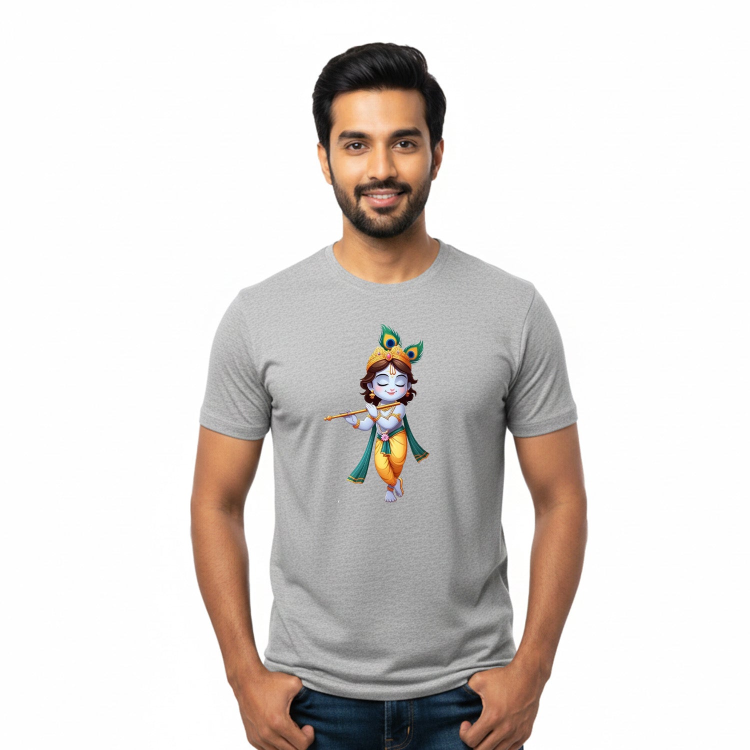 Men’s Graphic Print Round Neck T-Shirt- Krishna (170 GSM single jersey)