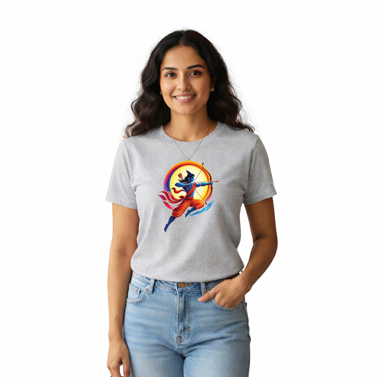 Women’s Graphic Print Round Neck T-Shirt- Jai Shree Ram (170 GSM single jersey)