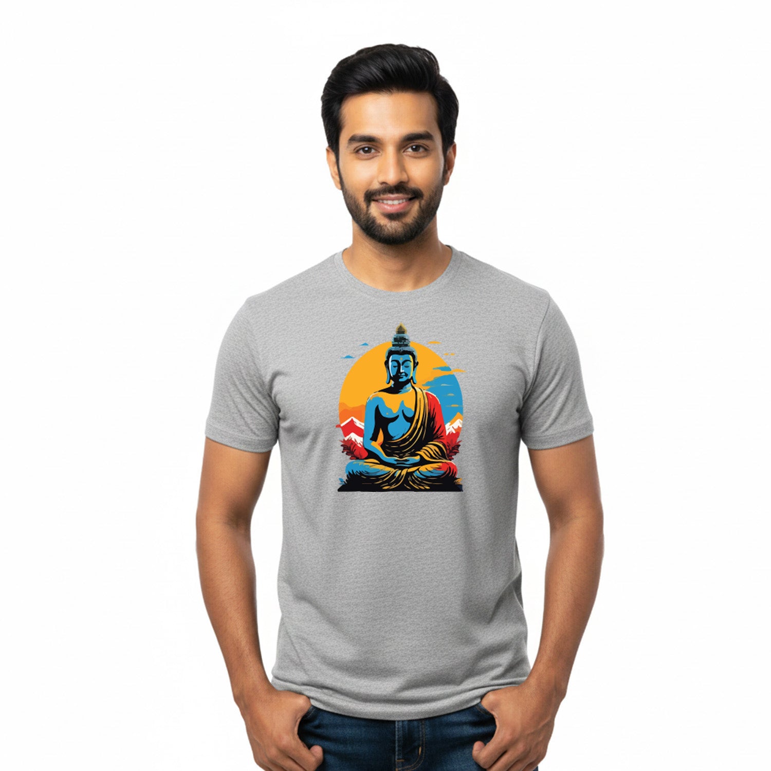 Men’s Graphic Print Round Neck T-Shirt- Buddha (170 GSM single jersey)