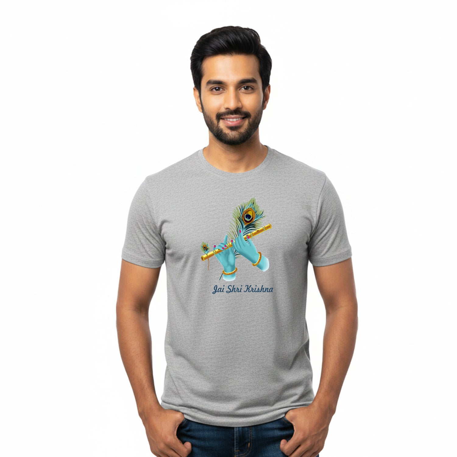 Men’s Graphic Print Round Neck T-Shirt- Krishna (170 GSM single jersey)