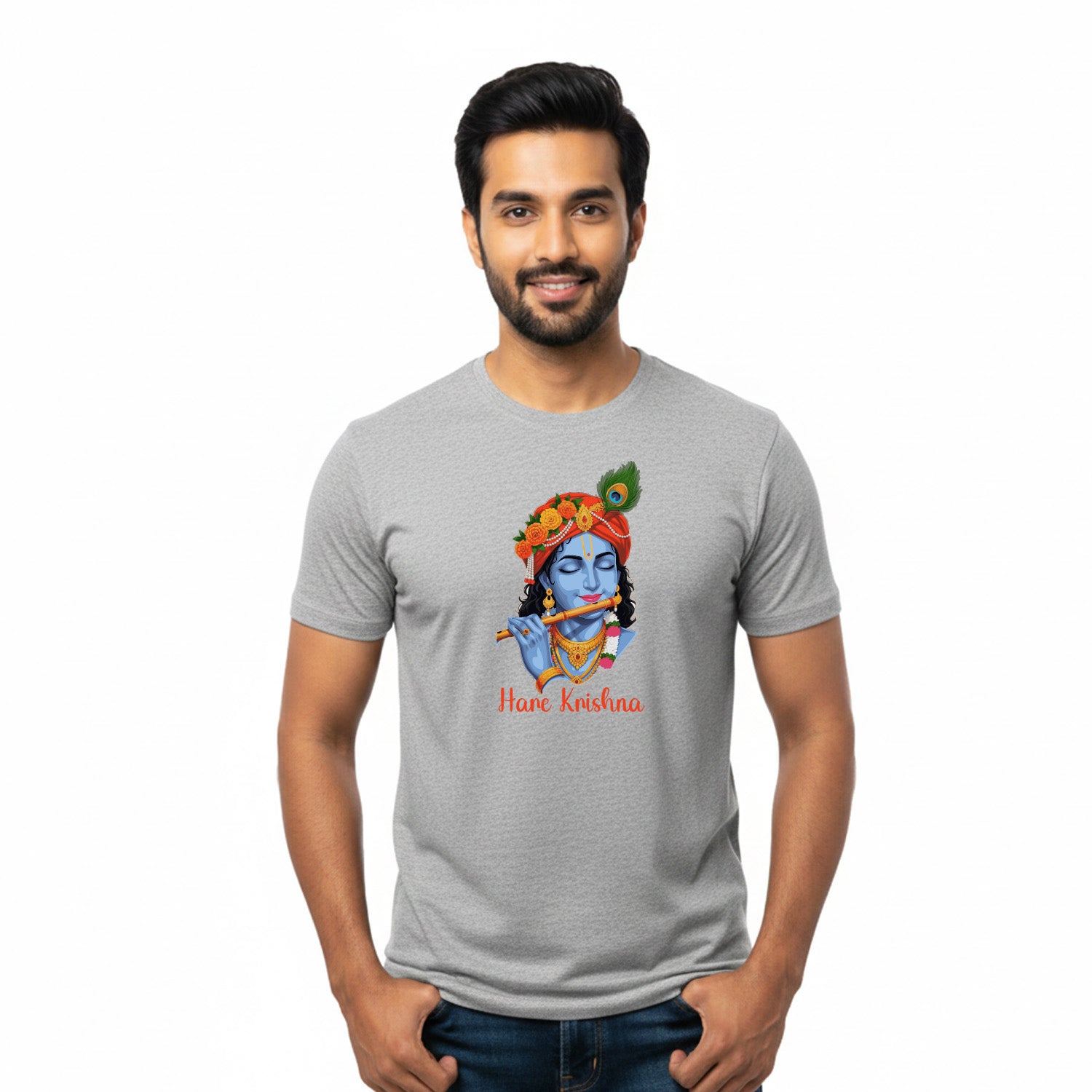 Men’s Graphic Print Round Neck T-Shirt- Krishna (170 GSM single jersey)