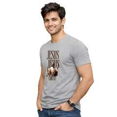 Men’s Graphic Print Round Neck T-Shirt-Jesus(170 GSM single jersey)