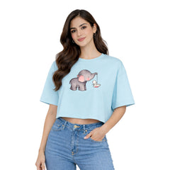 Women’s Oversized Half Sleeve Crop Top - Elephant (220 GSM Interlock Fabric)