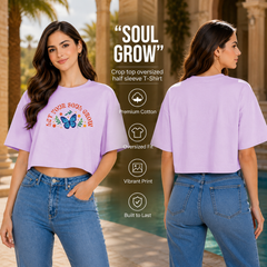 Women’s Oversized Half Sleeve Crop Top - Soul Grow (220 GSM Interlock Fabric)