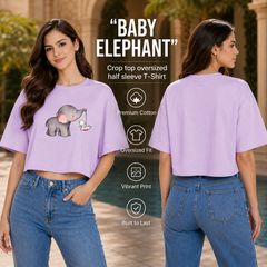 Women’s Oversized Half Sleeve Crop Top - Elephant (220 GSM Interlock Fabric)