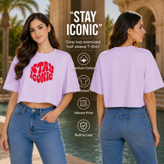 Women’s Oversized Half Sleeve Crop Top - Stay Iconic (220 GSM Interlock Fabric)
