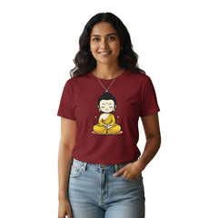 Women’s Graphic Print Round Neck T-Shirt- Buddha (170 GSM single jersey)