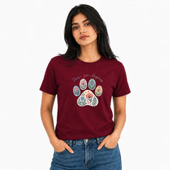 Dog Lover's Round Neck T-Shirts For Women - Paws Love Happiness - (170 GSM) single jersey