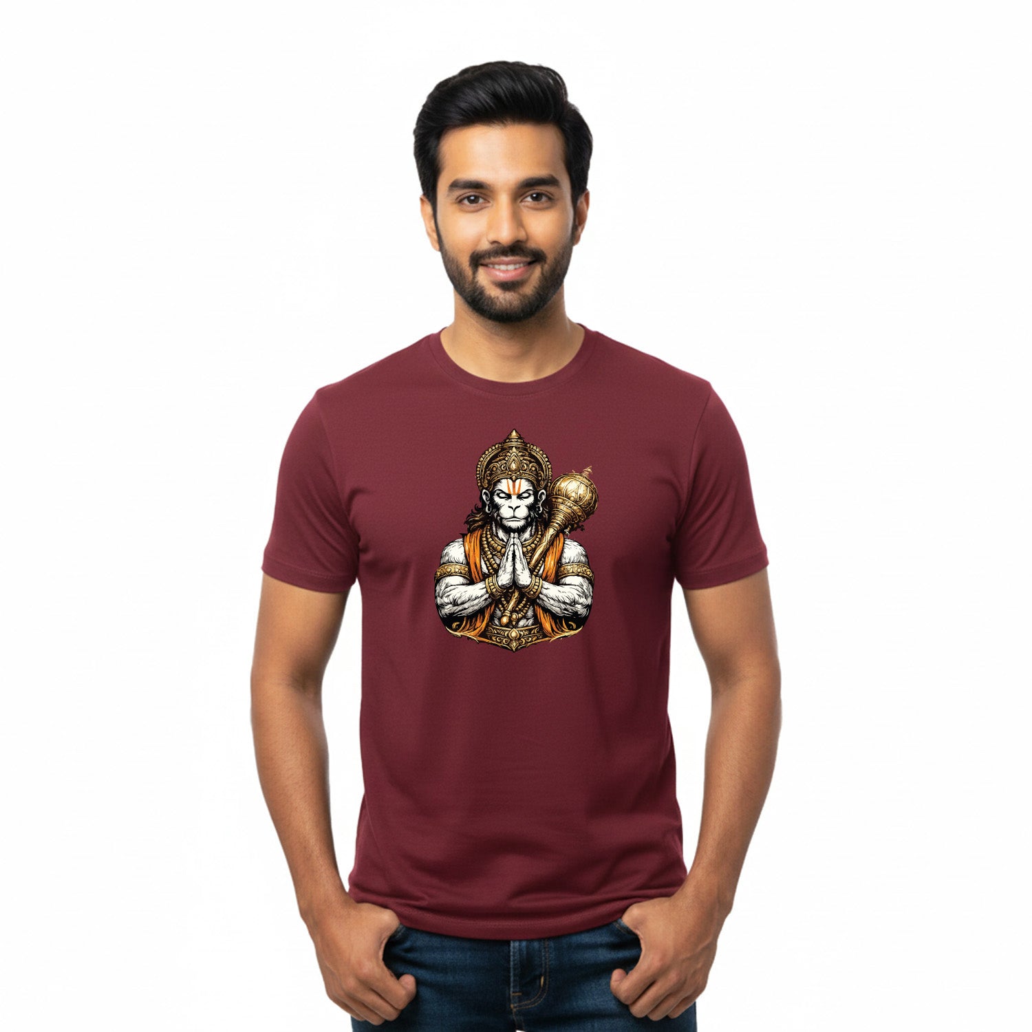 Men’s Graphic Print Round Neck T-Shirt- Hanuman (170 GSM single jersey)