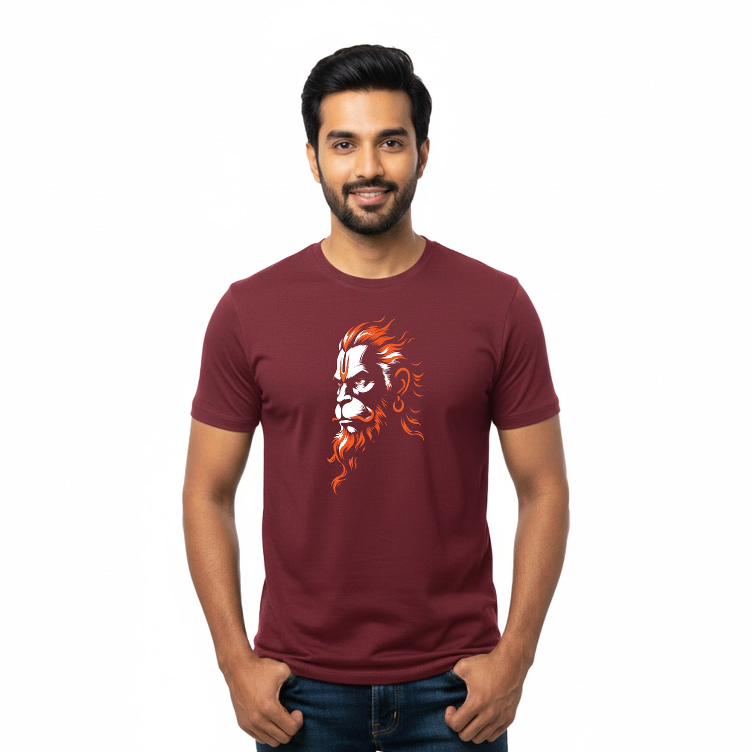 Men’s Graphic Print Round Neck T-Shirt- Hanuman (170 GSM single jersey)