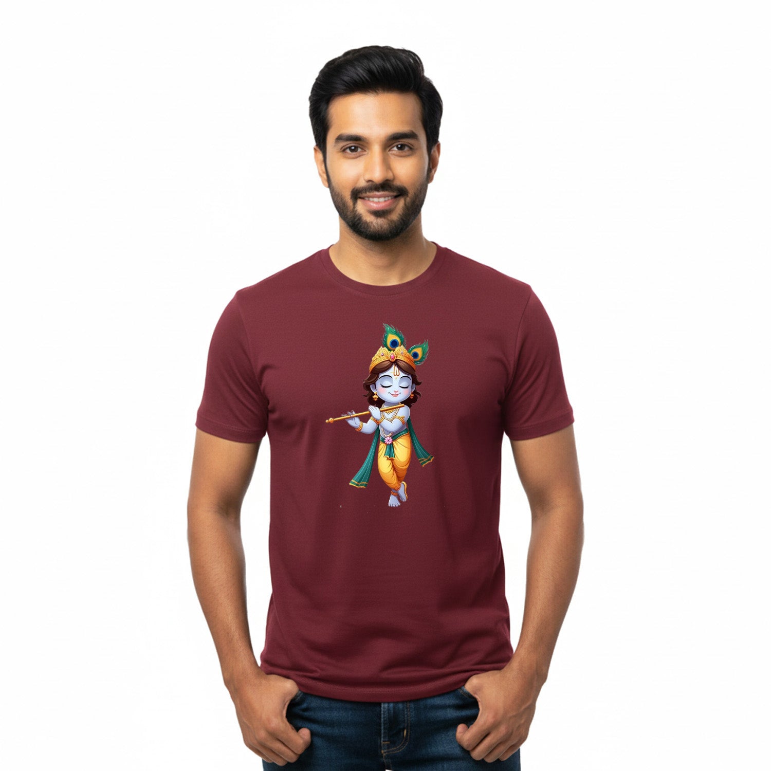 Men’s Graphic Print Round Neck T-Shirt- Krishna (170 GSM single jersey)