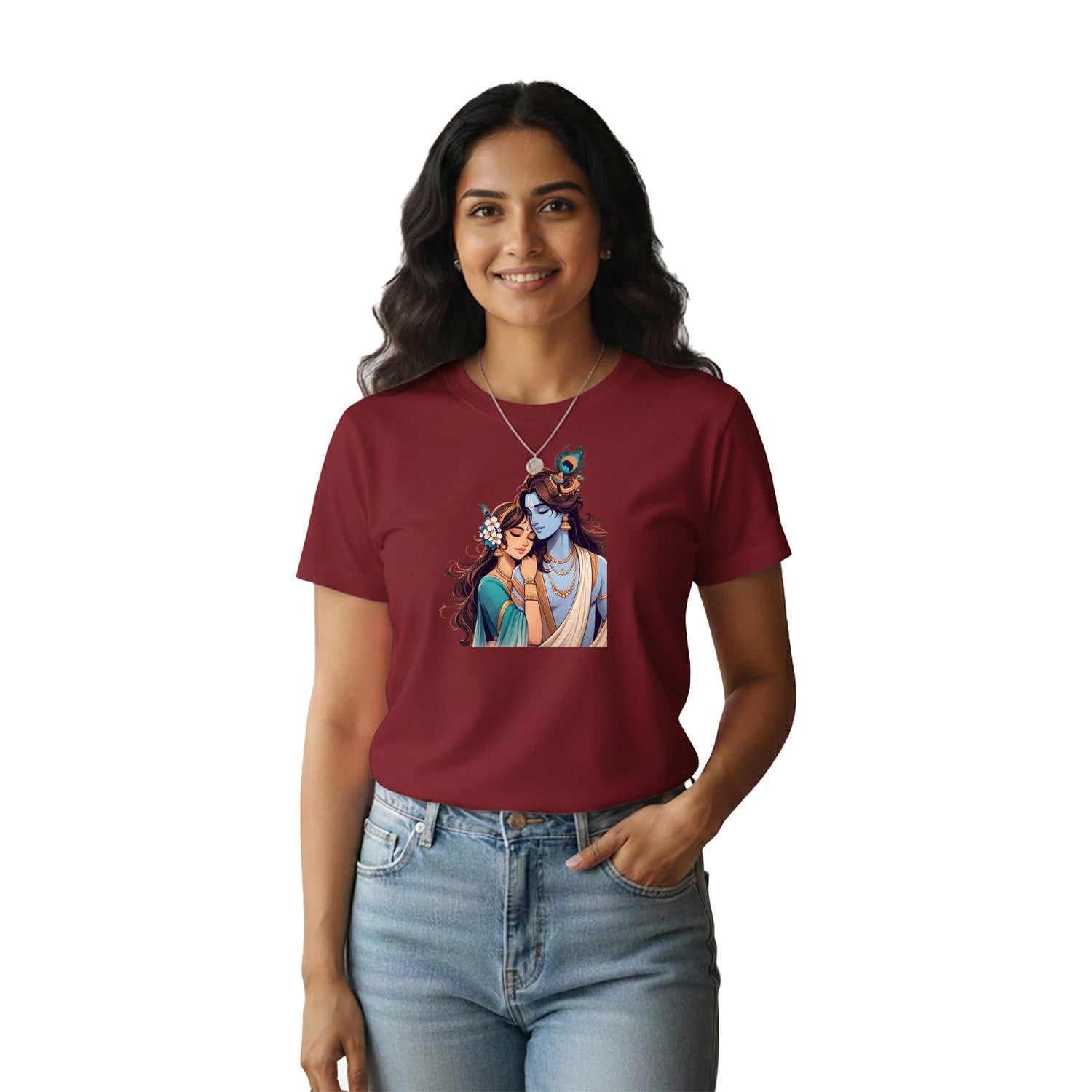 Women’s Graphic Print Round Neck T-Shirt- Krishna (170 GSM single jersey