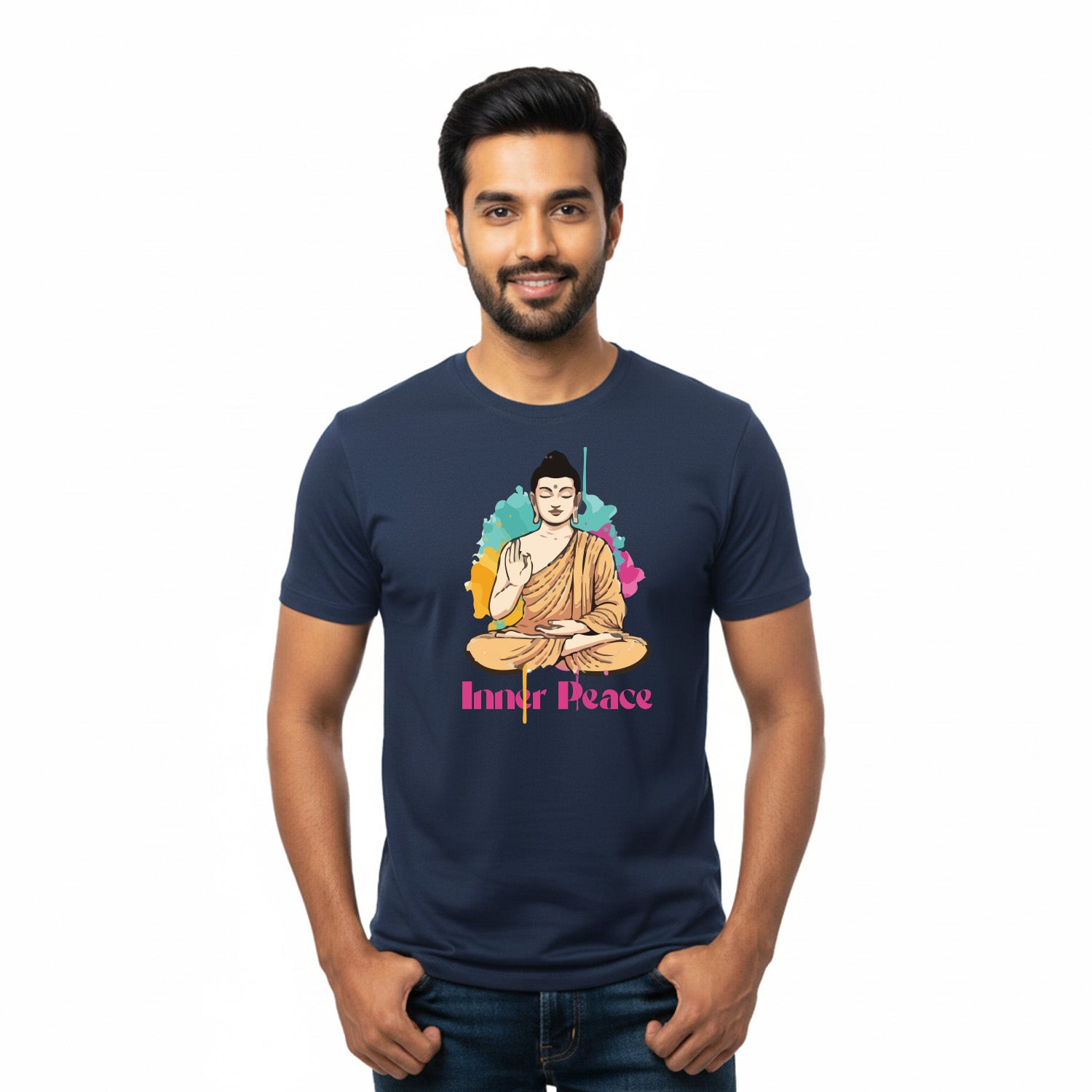 Men’s Graphic Print Round Neck T-Shirt- Buddha (170 GSM single jersey)