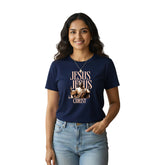 Women’s Graphic Print Round Neck T-Shirt-Jesus(170 GSM single jersey)