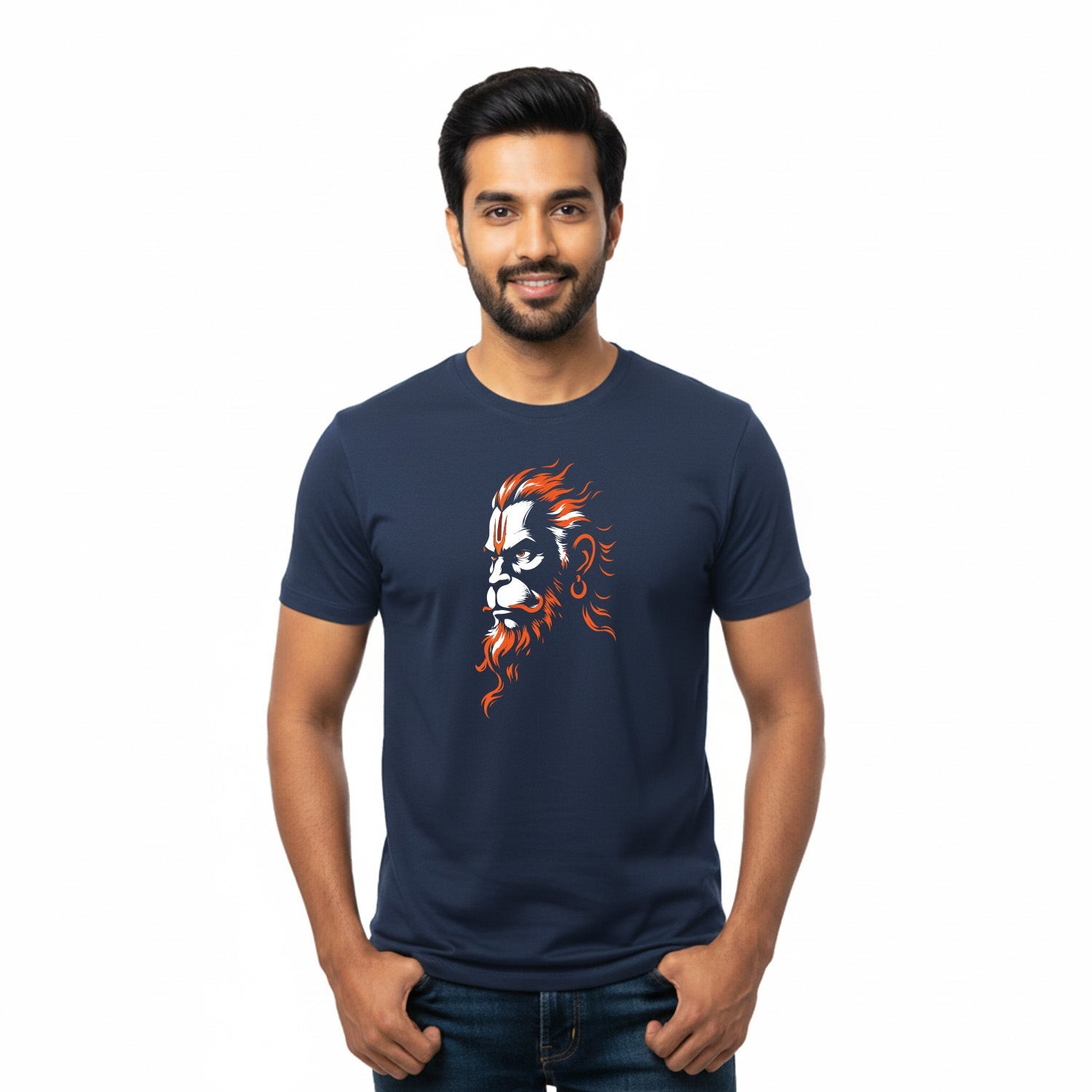 Men’s Graphic Print Round Neck T-Shirt- Hanuman (170 GSM single jersey)