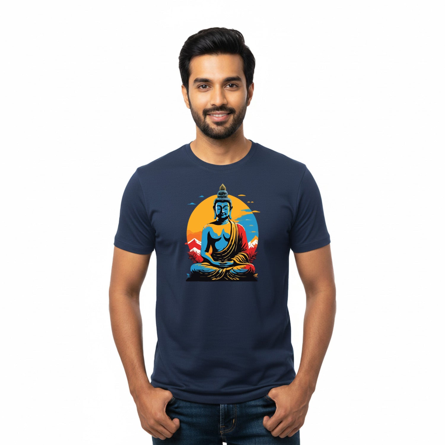 Men’s Graphic Print Round Neck T-Shirt- Buddha (170 GSM single jersey)