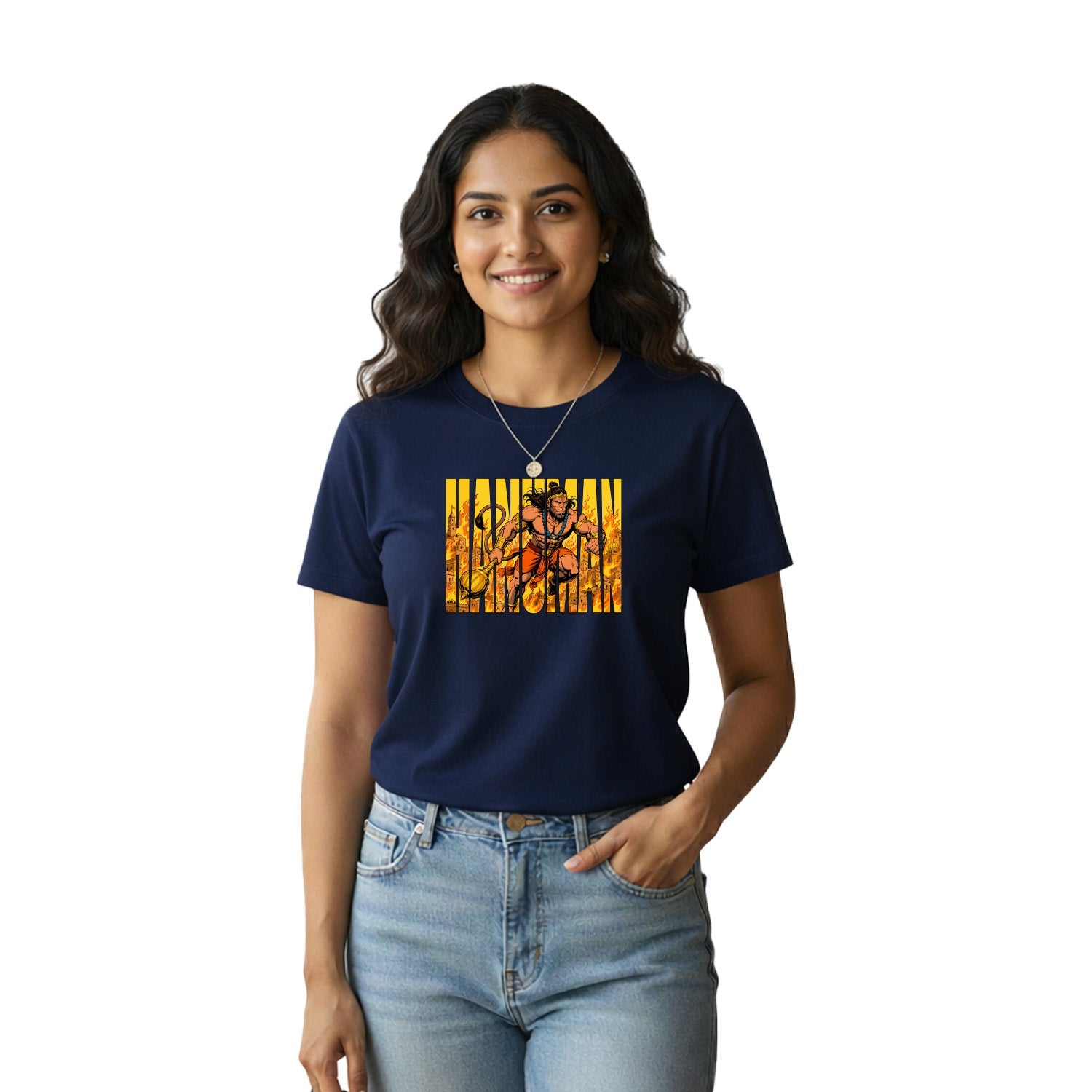 Women’s Graphic Print Round Neck T-Shirt- Hanuman(170 GSM single jersey)
