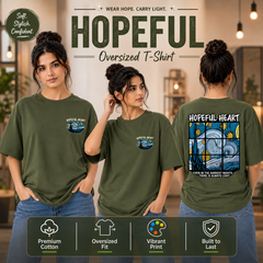 Women’s Oversized Graphic T-Shirt - Hopeful Heart (225 GSM heavyweight fabric)