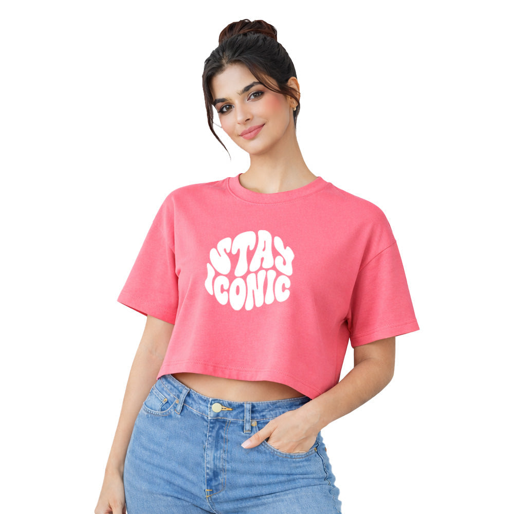 Women’s Oversized Half Sleeve Crop Top - Stay Iconic (220 GSM Interlock Fabric)