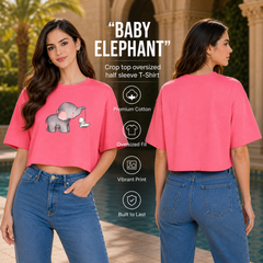 Women’s Oversized Half Sleeve Crop Top - Elephant (220 GSM Interlock Fabric)