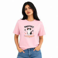 Cat Lover's Round Neck T-Shirts For Women - Pawsitively - (170 GSM) single jersey