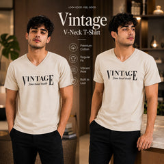 Men’s Graphic Print V-Neck T-Shirt- 190GSM