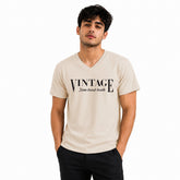 Men’s Graphic Print V-Neck T-Shirt- 190GSM