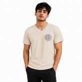 Men’s Graphic Print V-Neck T-Shirt- 190GSM