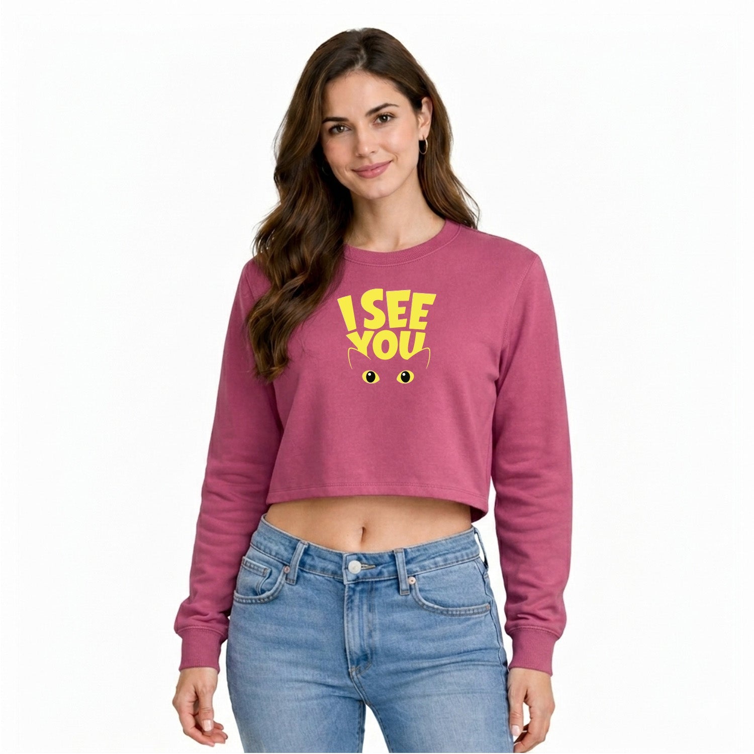Women’s Oversized full Sleeve Crop Top - I see you (270 GSM French Terry)