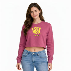 Women’s Oversized full Sleeve Crop Top - I see you (270 GSM French Terry)